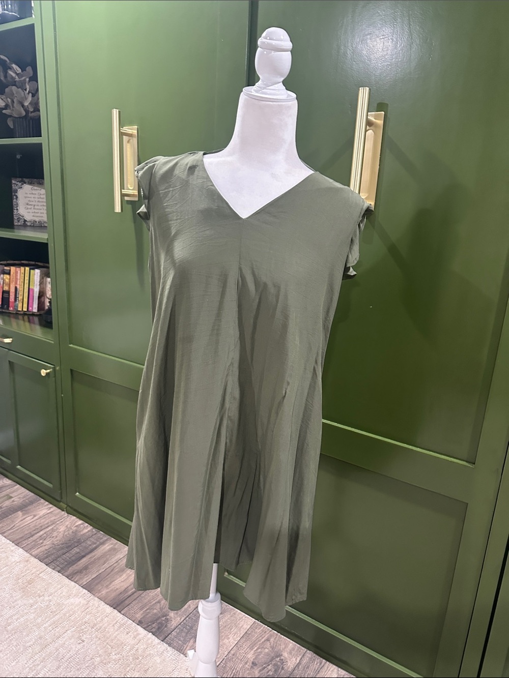 Olive V-Neck Flutter Sleeve Women's Top